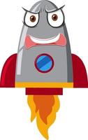 Rocketship cartoon with angry face on white background vector