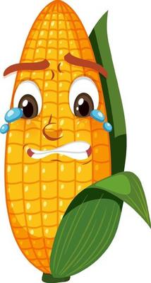 Cute corn cartoon character with face expression on white background