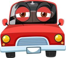 Red vintage car cartoon character with exhausted face expression on white background vector