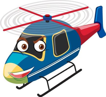 Helicopter with face expression on white background