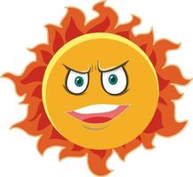 Sun cartoon character with angry face expression on white background vector