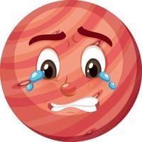 Mars cartoon character with crying face expression on white background vector