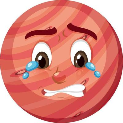 Mars cartoon character with crying face expression on white background