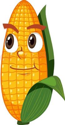 Cute corn cartoon character with face expression on white background