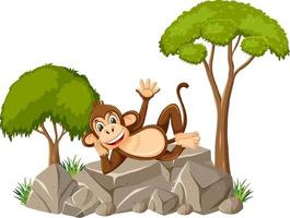 Isolated scene with cute monkey laying on stone vector