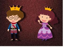 Little prince and princess cartoon character on red background vector