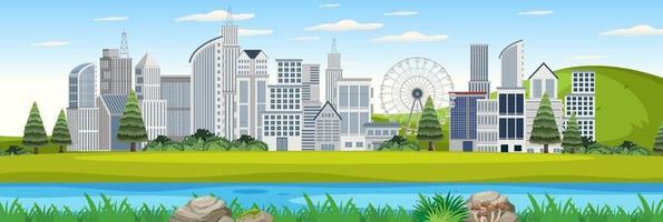Outdoor landscape with urban view from the park vector