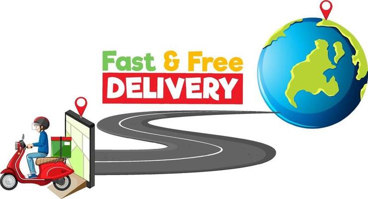 Fast and free delivery logo with bike man or courier