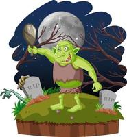 Night scene with goblin or troll cartoon character vector