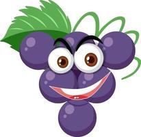 Grape cartoon character with happy face expression on white background vector