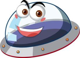 Ufo with happy face expression on white background vector