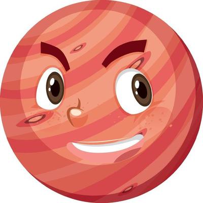 Mars cartoon character with happy face expression on white background