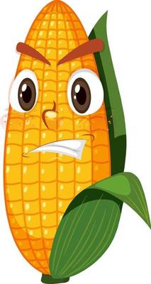 Cute corn cartoon character with face expression on white background