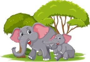 escena aislada con mamá y elefantes jóvenes