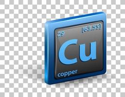 Copper chemical element. Chemical symbol with atomic number and atomic mass. vector