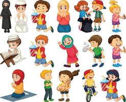 Children doing different activities cartoon character set on white background vector