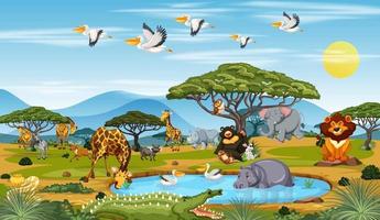 Many different animals in the forest scene vector