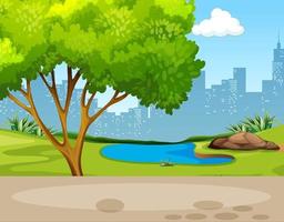 Park background scene with a tree and swamp vector