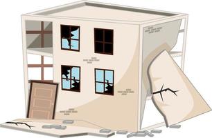 Edificio roto dañado por terremoto aislado sobre fondo blanco. vector