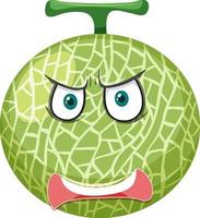 Melon cartoon character with angry face expression on white background vector