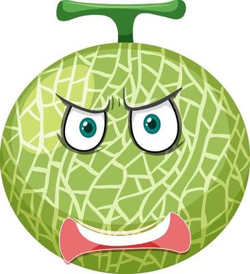 Melon cartoon character with angry face expression on white background