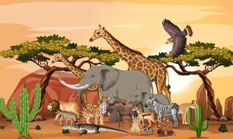 Grupo de animales salvajes africanos en la escena del bosque vector