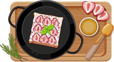 Breakfast set in the pan with cutting board vector