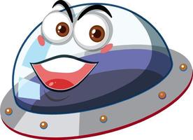 Ufo with happy face expression on white background vector