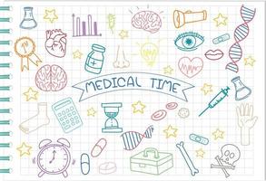 Set of medical science element doodle on notebook vector