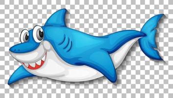 Smiling cute shark cartoon character isolated vector