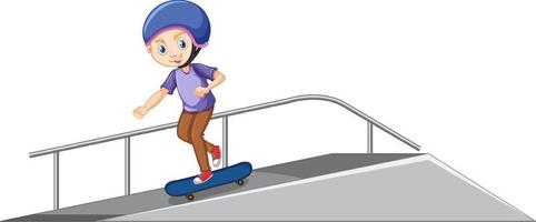 Boy playing skatboard on the ramp on white background vector