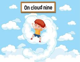 English idiom with picture description for on cloud nine vector