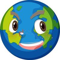 Earth cartoon character with happy face expression on white background vector