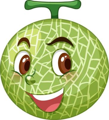 Cantaloupe melon cartoon character with facial expression