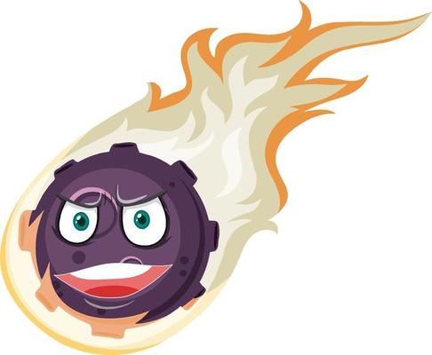 Flame meteor cartoon character with angry face expression on white background