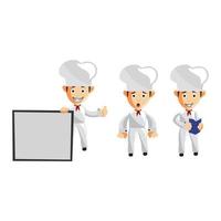 Set of cartoons of cute chef in different poses vector