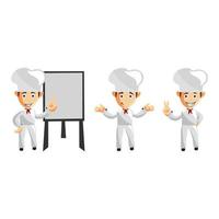 Set of cartoons of cute chef in different poses vector