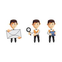 Set of cartoons of cute waiter in different poses vector