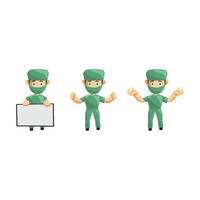 Set of cute cartoon male nurse in various poses vector