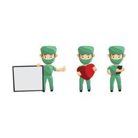 Set of cute cartoon male nurse in various poses vector