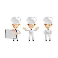 Set of cartoons of cute chef in different poses vector