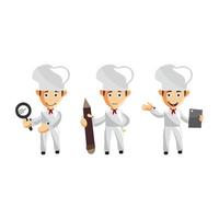 Set of cartoons of cute chef in different poses vector