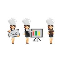 Chef Woman Mascot Illustration Poses Set vector