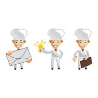 Set of cartoons of cute chef in different poses vector