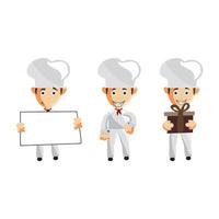 Set of cartoons of cute chef in different poses vector