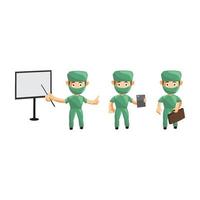 Set of cute cartoon male nurse in various poses vector