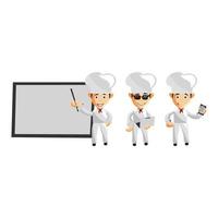 Set of cartoons of cute chef in different poses vector