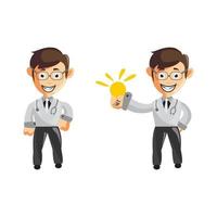 Set of cute cartoon male doctor in various poses vector