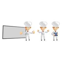 Set of cartoons of cute chef in different poses vector