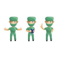 Set of cute cartoon male nurse in various poses vector